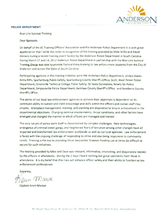 Anderson PD SC Letter of Testimonial